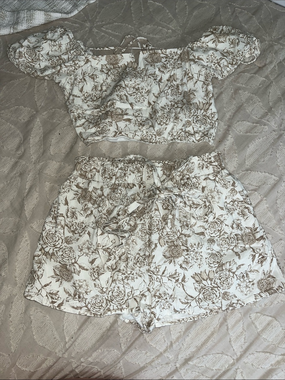Altar'd State Cream and Brown Floral Two-Piece Set
